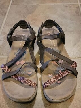 Skechers Brown Sandals with Pink Patterned Straps